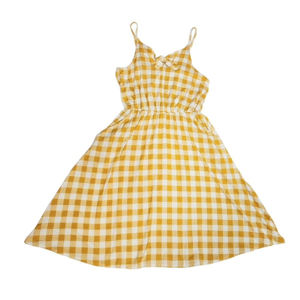 Nordstrom Yellow Gingham Bow Front Sundress Girls L10/12 Cottagecore NWT